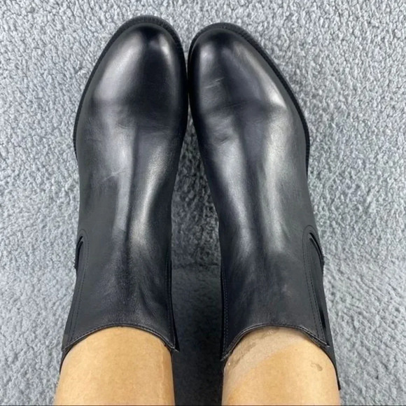 NEW zara bootie black leather ankle boots elastic GUSSET pull on womens 11 EU 42 - Picture 6 of 16